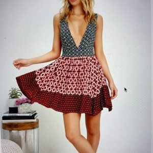 Lulu's La Vie en Roses Navy Blue and Red Floral Print Dress